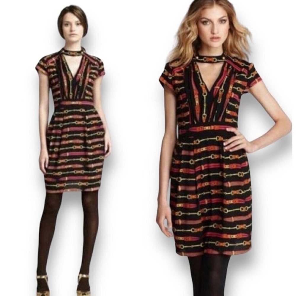Nannette Lepore Horsebit Pleat Front Mini‎ Dress 4 Black